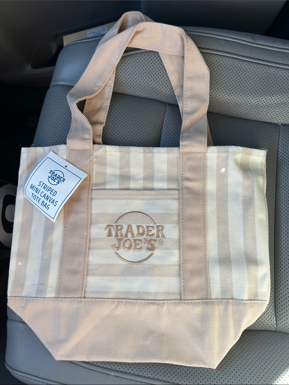 Beige 🤍 Cream Striped Mini Trader Joe’s Tote Bag
